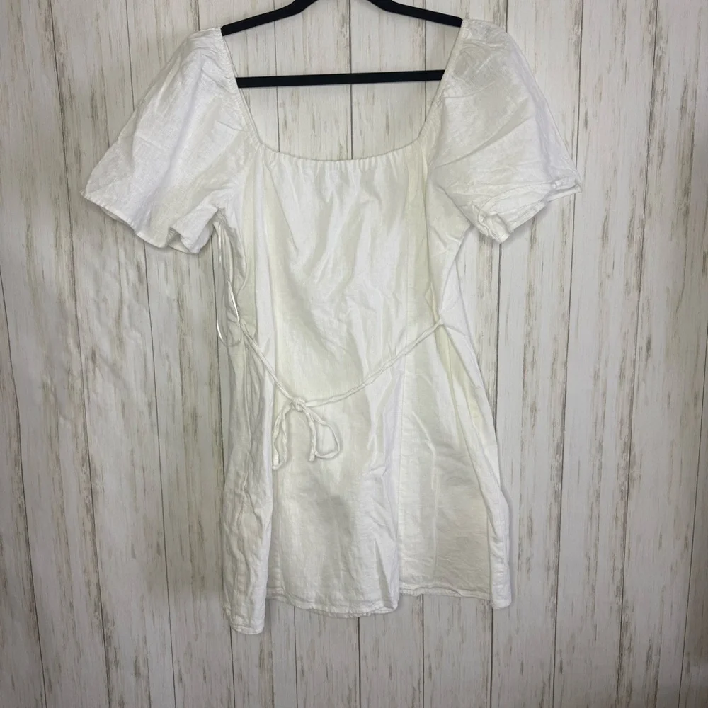 Abercrombie and Fitch Linen White Babydoll Y2K Dress Large Euro Summer - Picture 3 of 4